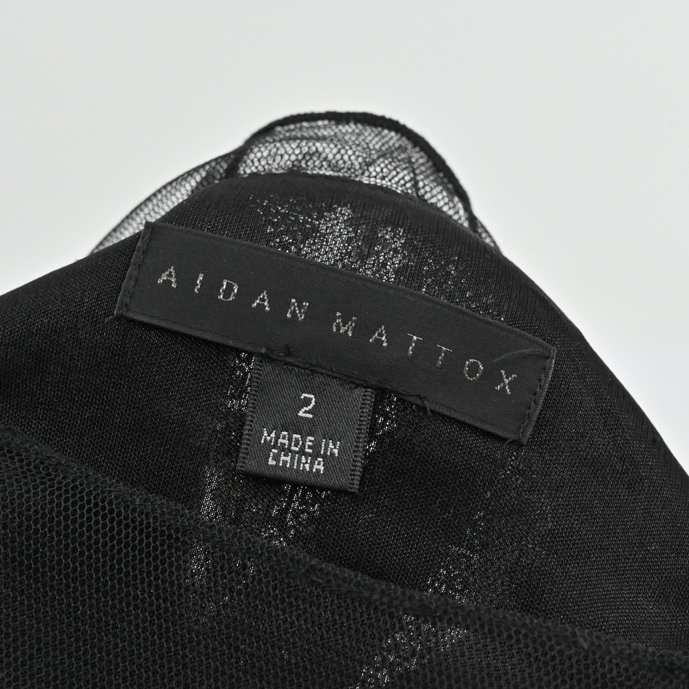 Aidan Mattox‎ Sequin Mini Dress Womens Size 2 Black White Sheath Sleeveless Mesh - Picture 7 of 15
